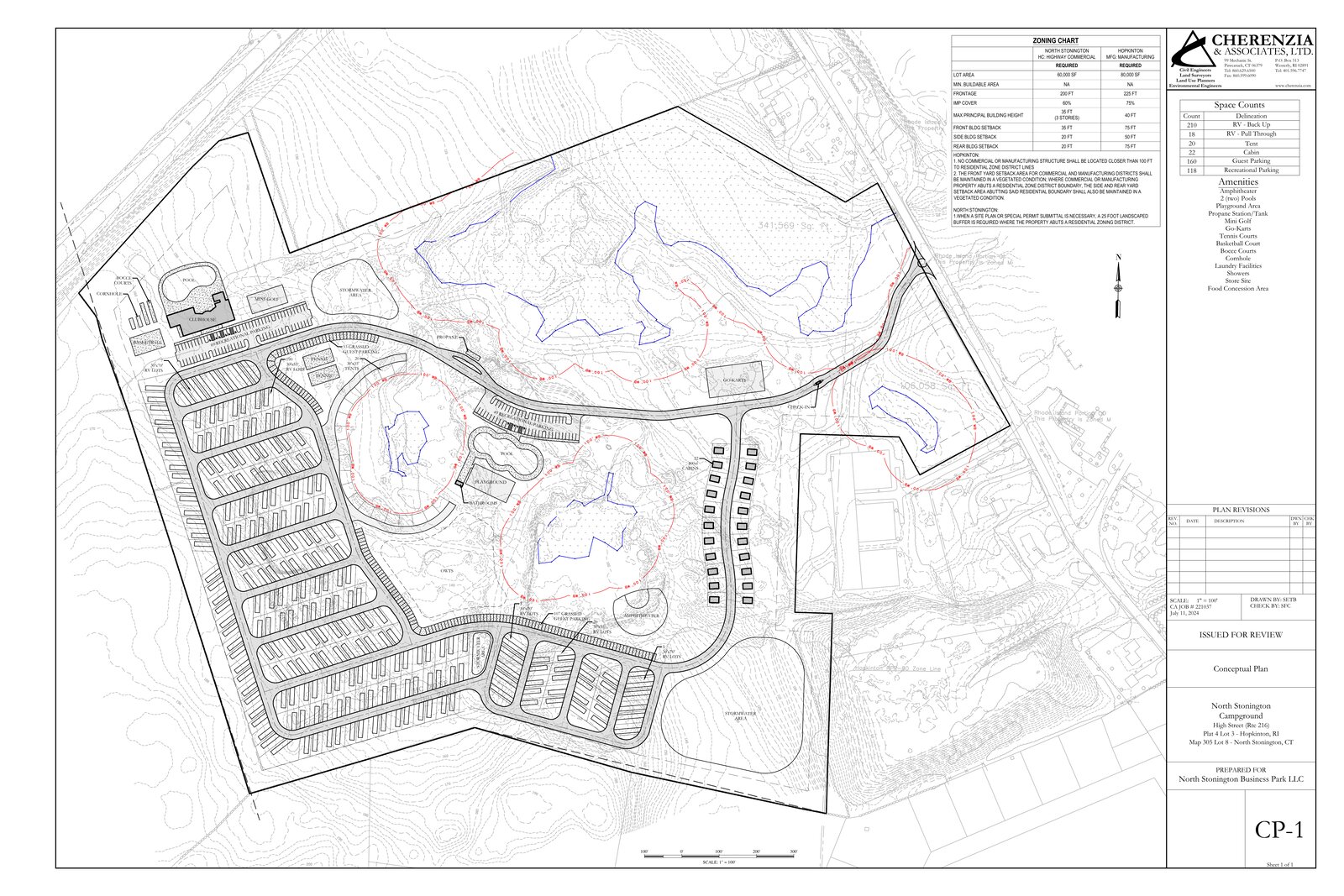 Conceptual site plan — campground loops, amphitheater bowl, and entry node